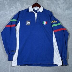 Italy Rugby Shirt Mens 2XL Blue Barbarian World Rugby Long Sleeve Jersey